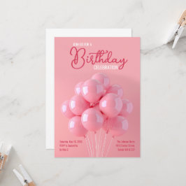 Pink Balloons Einladung zum Geburtstag
