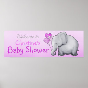 Pink Balloons Elephant Girl Baby Dusche Poster
