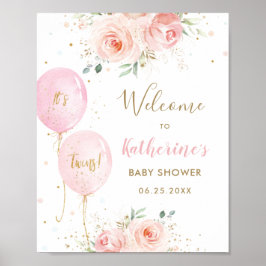 Pink Balloons Floral Twins Baby Dusche Willkommen Poster