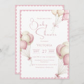 Pink Balloons Girl Baby Dusche Einladung (Vorne/Hinten)