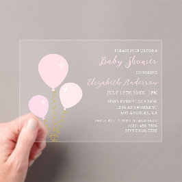 Pink Balloons Girl Baby Shower Acryleinladungen