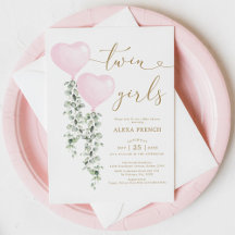 Pink Balloons Greenery Twin Girls Sweetheart Baby