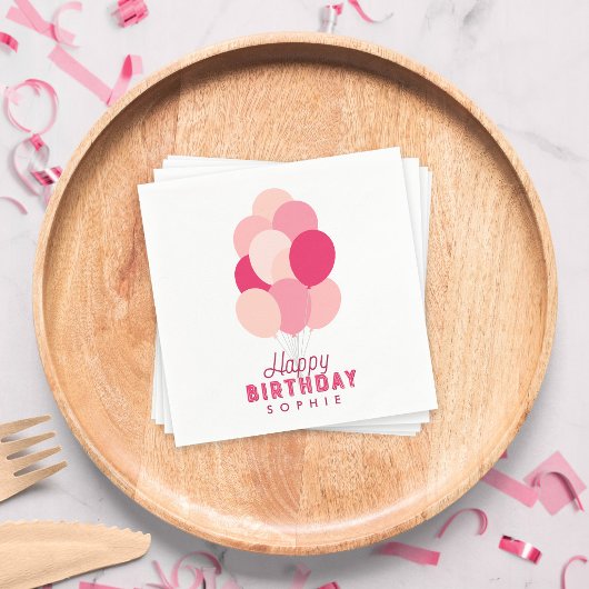 Pink Balloons Happy Birthday Serviette