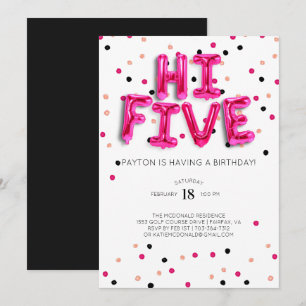 Pink Balloons   Hi Five 5. Geburtstag Einladung