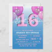 Pink Balloons in Blue Sky 16 . Geburtstag Einladung (Vorderseite)