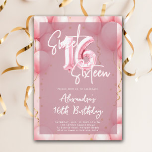 Pink Balloons Moderne Kalligraphie Elegant Sweet 1 Einladung