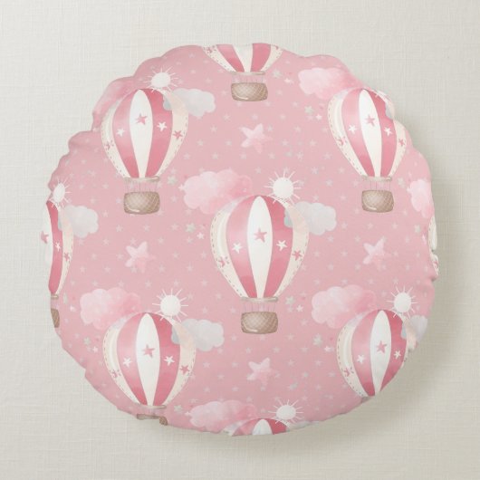 Pink Balloons Muster Rundes Kissen (Vorderseite)