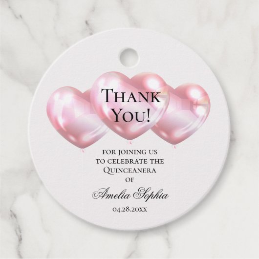 Pink Balloons Quinceañera Geschenkanhänger (Vorderseite)