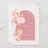 Pink Balloons, Stripes Bloom Baby Shower Scalloped Einladung (Vorderseite)