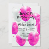 Pink Balloons Sweet 16. Geburtstagsparty Einladung (Vorderseite)