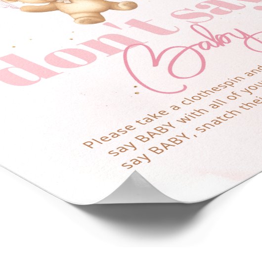 Pink Balloons Teddy Bär Don't say baby game Poster (Ecke)