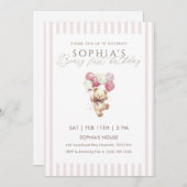 Pink Balloons Teddy Bear 1st Birthday Einladung (Vorne/Hinten)