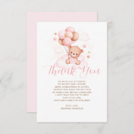 Pink Balloons Teddy Bear Baby Dusche Dankeskarte
