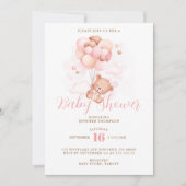 Pink Balloons Teddy Bear Baby Dusche Einladung (Vorderseite)