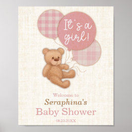 Pink Balloons Teddy Bear Baby Dusche Empfang Poster