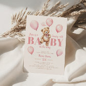 Pink Balloons Teddy Bear Girl Modern Baby Dusche Einladung