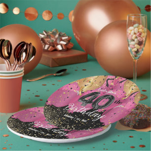 Pink Balloons und Glitzer 40. Geburtstag Pappteller