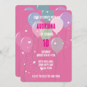 Pink Balloons und Stars Geburtstag Einladung (Vorne/Hinten)