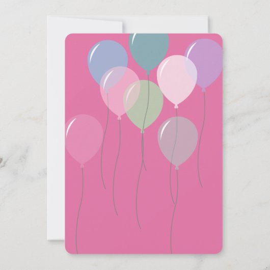 Pink Balloons und Stars Geburtstag Einladung (Rückseite)