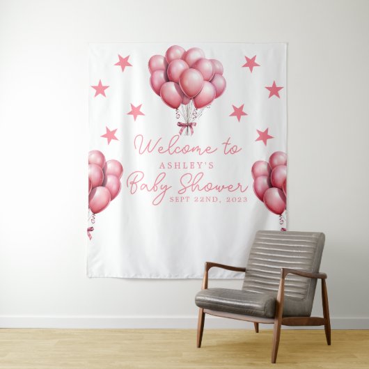 Pink Balloons Wasserfarbe Girl Babydusche Hintergr Wandteppich (Beispiel)