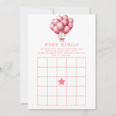 Pink Balloons Watercolor Girl Babydusche Bingo Einladung (Vorderseite)