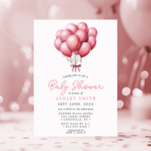 Pink Balloons Watercolor Girl Babydusche