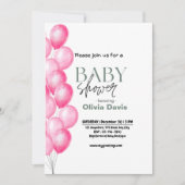 Pink Baloon Kinderdusche Einladung (Vorderseite)