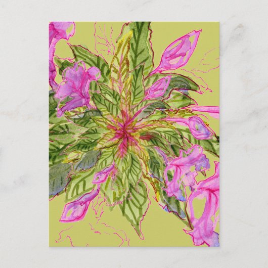 Pink Balsam Blume Bouquet auf Green Postkarte (Vorderseite)