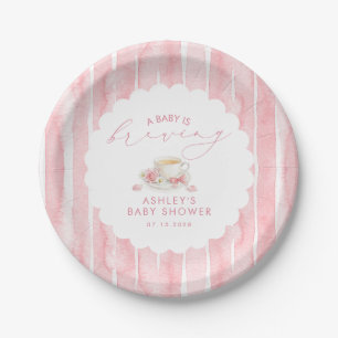 Pink-Band-Tea-Baby-Is-Brewing-Mädchen-Baby-Party Pappteller