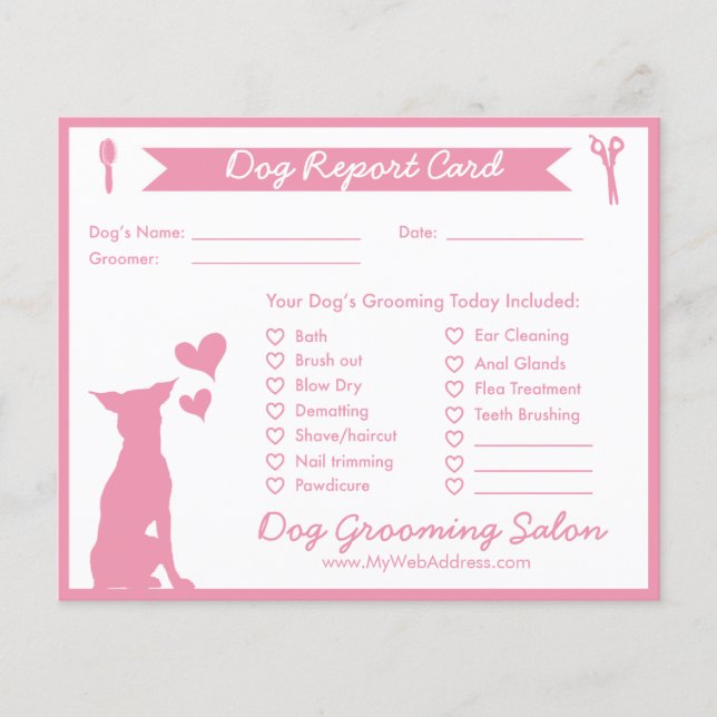 Pink Banner und Silhouette Dog Grooming Report Car (Vorderseite)