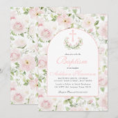 Pink Baptism Invitation, Girl Baptism, Einladung (Vorne/Hinten)
