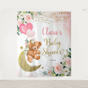 Pink-Bär-Ballon-Babyshower-Schild Wandteppich