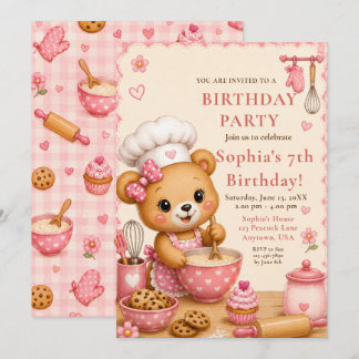 Pink Bär zum 7. Geburtstag feiern Einladung