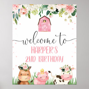 Pink Barn Floral Landtiere Geburtstag Willkommen P Poster
