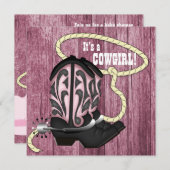 Pink Barn Wood Cowgirl Kinderdusche Einladung (Vorne/Hinten)