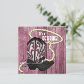 Pink Barn Wood Cowgirl Kinderdusche Einladung (Stehend Vorderseite)