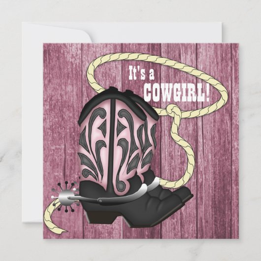 Pink Barn Wood Cowgirl Kinderdusche Einladung (Vorderseite)
