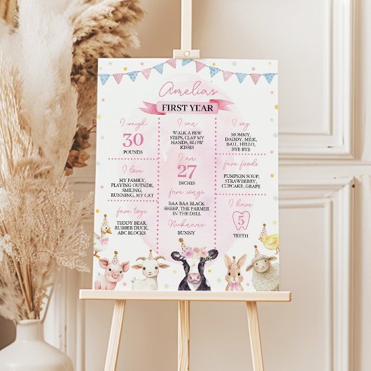 Pink Barnyard Farm Animals Geburtstag Milestone Ze Poster