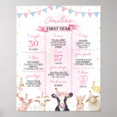 Pink Barnyard Farm Animals Geburtstag Milestone Ze Poster (Vorne)