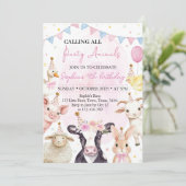 Pink Barnyard Farm Animals Girl Geburtstag Einladung (Stehend Vorderseite)