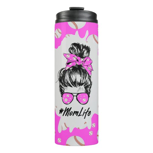 Pink Baseball Mom Life Thermosbecher (Vorderseite)
