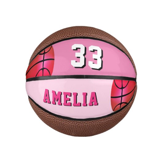 Pink Basket Ball Girl Player Name Team Number Mini Basketball (Vorderseite)
