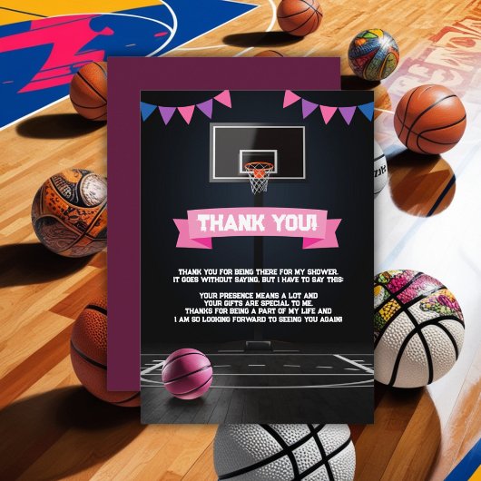 Pink Basketball Baby Dusche Party Dankeskarte