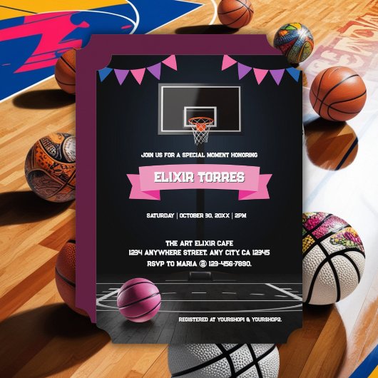 Pink Basketball Baby Dusche Party Einladung