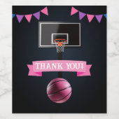Pink Basketball Baby Dusche Party Weinetikett (Einzelnes Label)