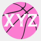 Pink Basketball Custom School Letters oder Number Runder Aufkleber (Vorderseite)