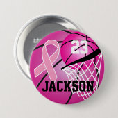 Pink Basketball Design Cancer Awareness Support Button (Vorne & Hinten)