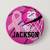 Pink Basketball Design Cancer Awareness Support Button (Vorderseite)