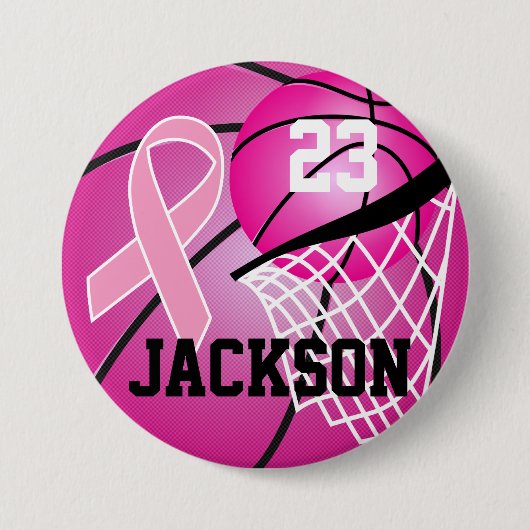 Pink Basketball Design Cancer Awareness Support Button (Vorderseite)