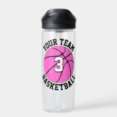 Pink Basketball Player Benutzerdefiniert Teamname Trinkflasche (Rückseite)